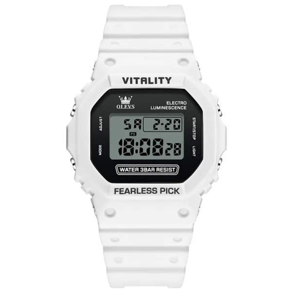 OLEVS 1122 Fashion Sports Youth Student Chronograph Multi-functional Watch Rubber Strap Man Digital Watch WHITE