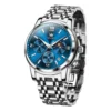 OLEVS 2718 Luxury Bands Sports Designer Moon Phase Watch Stainless Steel Waterproof Calendar Quartz Watch Silver-Blue