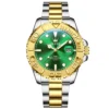 OLEVS 2720 Luxury Brand Fashion Sports Diving Calendar Classic Stainless Steel Waterproof Luminous Quartz Watch Gold Green