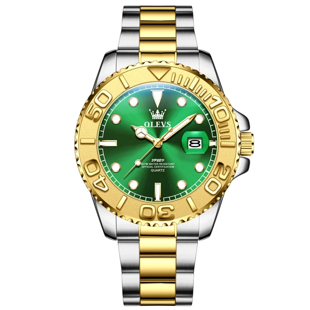 OLEVS-2720-Luxury-Brand-Fashion-Sports-Diving-Calendar-Classic-Stainless-Steel-Waterproof-Luminous-Quartz-Watch-Gold-Green OLEVS 2720 Luxury Brand Fashion Sports Diving Calendar Classic Stainless Steel Waterproof Luminous Quartz Watch Gold Green