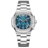 OLEVS 3739 Multifunctional Stainless Steel Moon Lunar Phase Luxury Calendar Waterproof Quartz Watch for Man SILVER BLUE