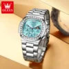 OLEVS 3739 Multifunctional Stainless Steel Moon Lunar Phase Luxury Calendar Waterproof Quartz Watch for Man