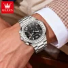 OLEVS 3739 Multifunctional Stainless Steel Moon Lunar Phase Luxury Calendar Waterproof Quartz Watch for Man