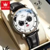 OLEVS 3753 Fashion Sports Students Multi Functional Chronograph Genuine Panda Leather Calendar Man Quartz Watch