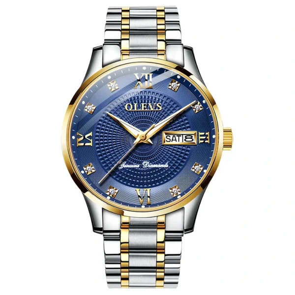 OLEVS 6603 Waterproof Luxury Watch Stainless Steel Classic Relojes Gold Watch for Man Mechanical Wrist Watch BLUE