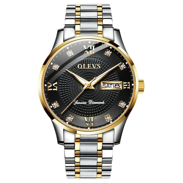 OLEVS 6603 Waterproof Luxury Watch Stainless Steel Classic Relojes Gold Watch for Man Mechanical Wrist Watch Black
