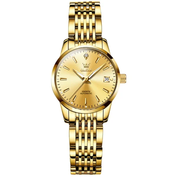 OLEVS 6635 Luxury Stainless Steel Classic Fashion Luxury Calendar Mechanical Watch for Women's Automatic Watch GOLD