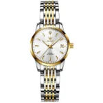 OLEVS 6635 Luxury Stainless Steel Classic Fashion Luxury Calendar Mechanical Watch for Women's Automatic Watch Golden White