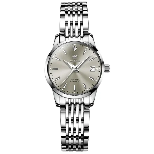 OLEVS 6635 Luxury Stainless Steel Classic Fashion Luxury Calendar Mechanical Watch for Women's Automatic Watch Gray