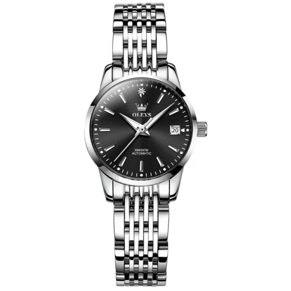 OLEVS 6635 Luxury Stainless Steel Classic Fashion Luxury Calendar Mechanical Watch for Women's Automatic Watch SILVER BLACK