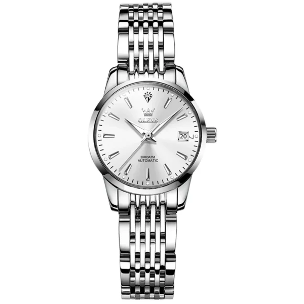 OLEVS 6635 Luxury Stainless Steel Classic Fashion Luxury Calendar Mechanical Watch for Women's Automatic Watch WHITE