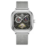 OLEVS 6782 Luxury Designer Brand Hollow Skeleton Watches Moon Phase Watch Automatic Mechanical Watch for Man SILVER BLACK