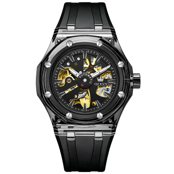 OLEVS 6788 Luxury Sports Brand Best-selling Styles Hollow Stainless Steel Automatic Mechanical Calendar Waterproof Man Watch Black