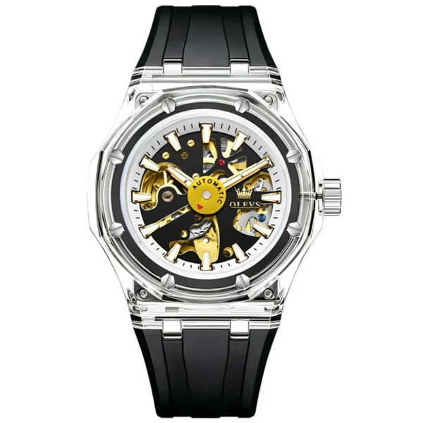 OLEVS 6788 Luxury Sports Brand Best-selling Styles Hollow Stainless Steel Automatic Mechanical Calendar Waterproof Man Watch silver-black