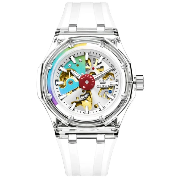 OLEVS 6788 Luxury Sports Brand Best-selling Styles Hollow Stainless Steel Automatic Mechanical Calendar Waterproof Man Watch silvery white