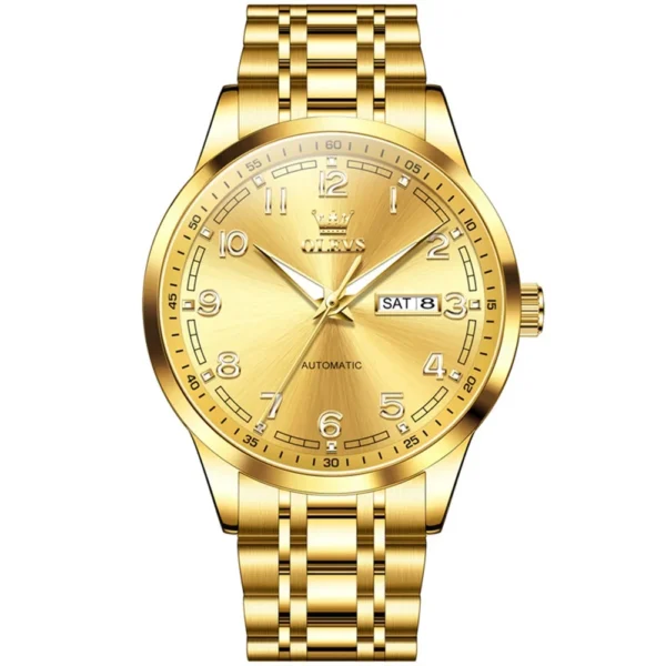 Olevs 7077 Watches Man Watch Men Luxury Brand Classic Numbers Digital Dial Automatic Mechanical Man Watch GOLD