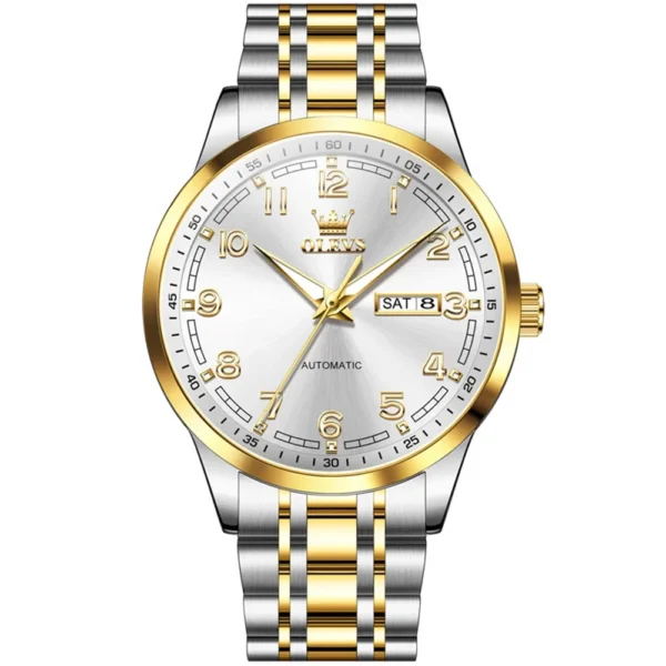 Olevs 7077 Watches Man Watch Men Luxury Brand Classic Numbers Digital Dial Automatic Mechanical Man Watch Gold White