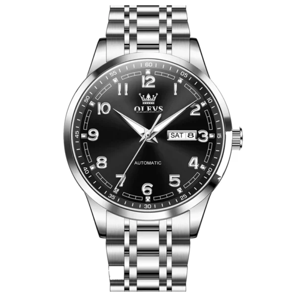 Olevs 7077 Watches Man Watch Men Luxury Brand Classic Numbers Digital Dial Automatic Mechanical Man Watch SILVER BLACK