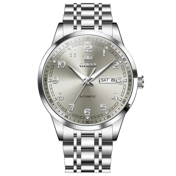 Olevs 7077 Watches Man Watch Men Luxury Brand Classic Numbers Digital Dial Automatic Mechanical Man Watch SILVER GRAY