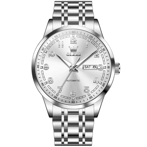 Olevs 7077 Watches Man Watch Men Luxury Brand Classic Numbers Digital Dial Automatic Mechanical Man Watch SILVER