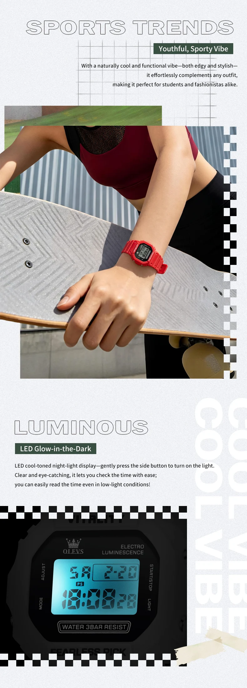 OLEVS 1122 Fashion Sports Youth Student Chronograph Multi-functional Watch Rubber Strap Man Digital Watch 4