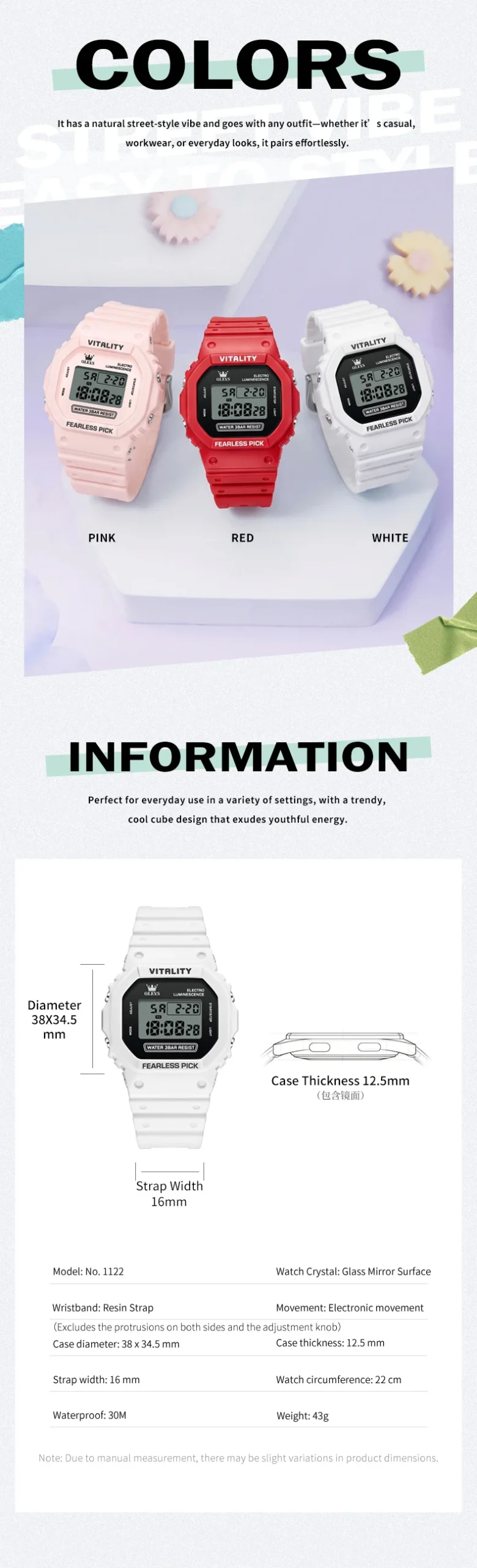 OLEVS 1122 Fashion Sports Youth Student Chronograph Multi-functional Watch Rubber Strap Man Digital Watch 5