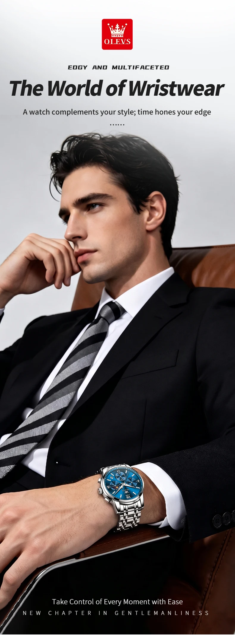 OLEVS 2718 Luxury Bands Sports Designer Moon Phase Watch Stainless Steel Waterproof Calendar Quartz Watch 2