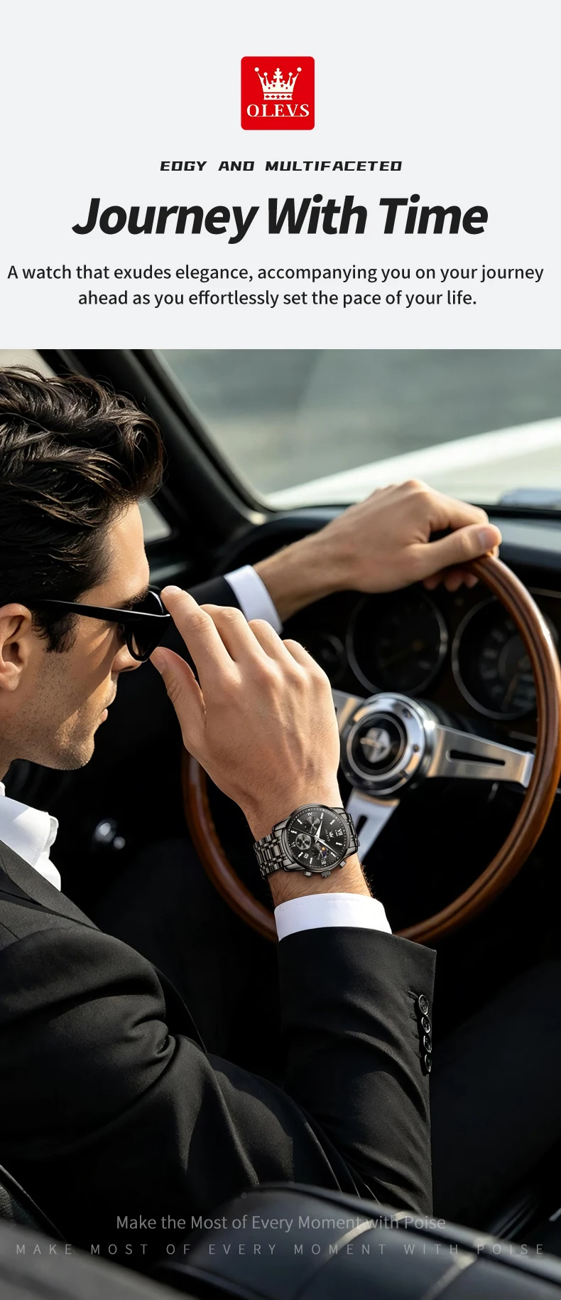 OLEVS 2718 Luxury Bands Sports Designer Moon Phase Watch Stainless Steel Waterproof Calendar Quartz Watch 9