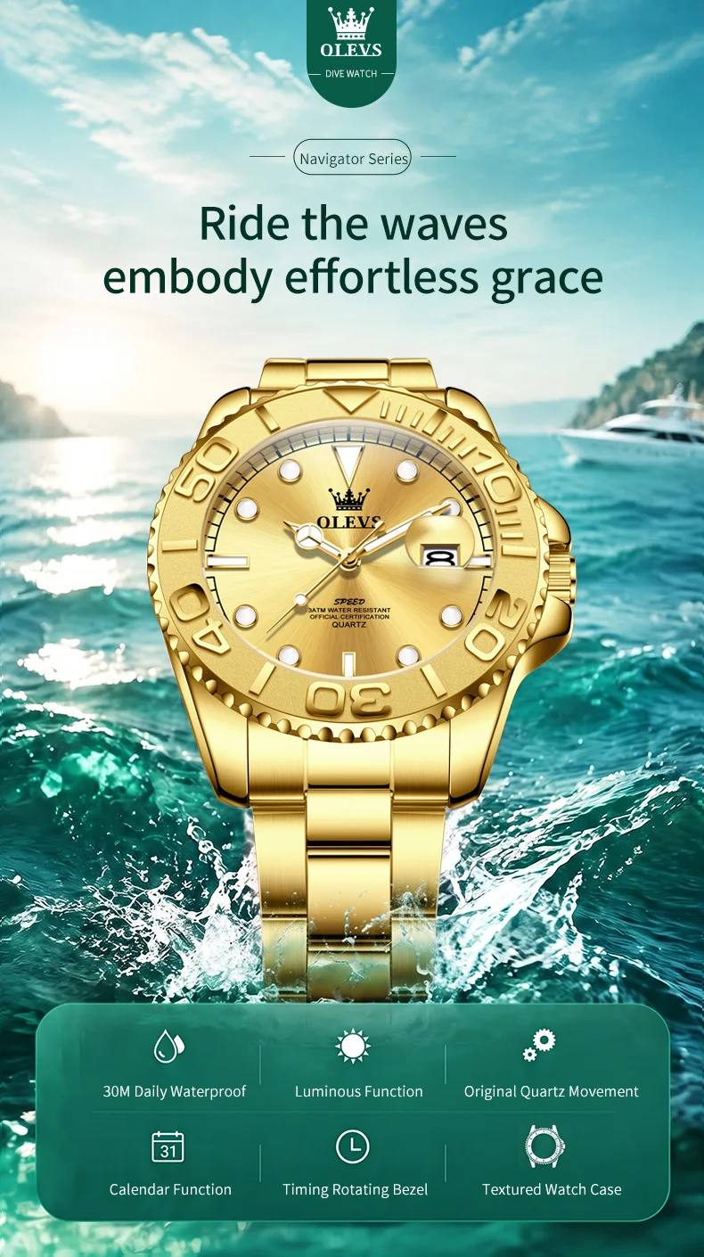 OLEVS 2720 Luxury Brand Fashion Sports Diving Calendar Classic Stainless Steel Waterproof Luminous Quartz Watch 1