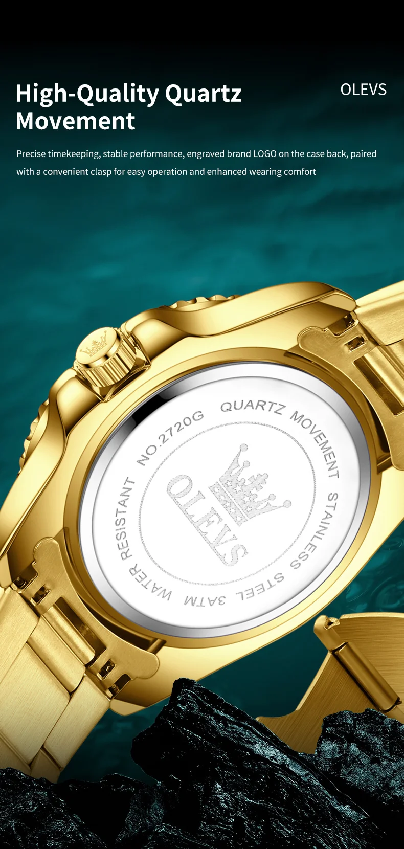 OLEVS 2720 Luxury Brand Fashion Sports Diving Calendar Classic Stainless Steel Waterproof Luminous Quartz Watch 10