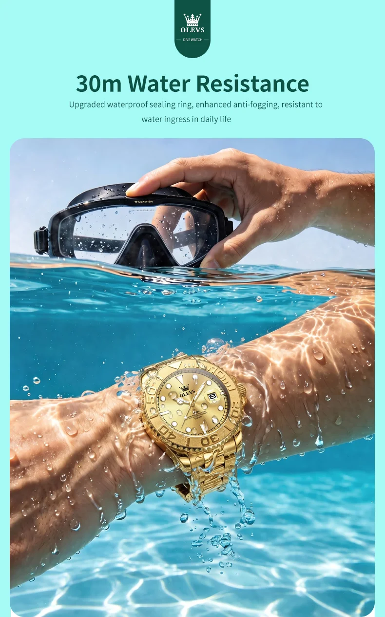 OLEVS 2720 Luxury Brand Fashion Sports Diving Calendar Classic Stainless Steel Waterproof Luminous Quartz Watch 5