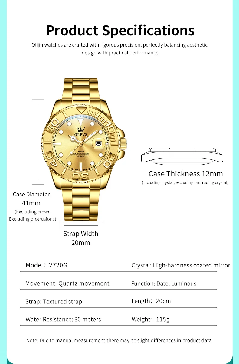 OLEVS 2720 Luxury Brand Fashion Sports Diving Calendar Classic Stainless Steel Waterproof Luminous Quartz Watch 6