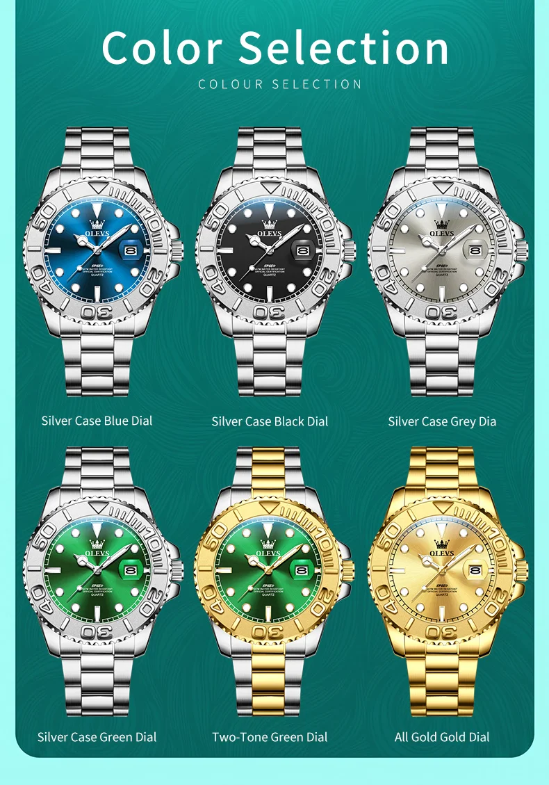 OLEVS 2720 Luxury Brand Fashion Sports Diving Calendar Classic Stainless Steel Waterproof Luminous Quartz Watch 7