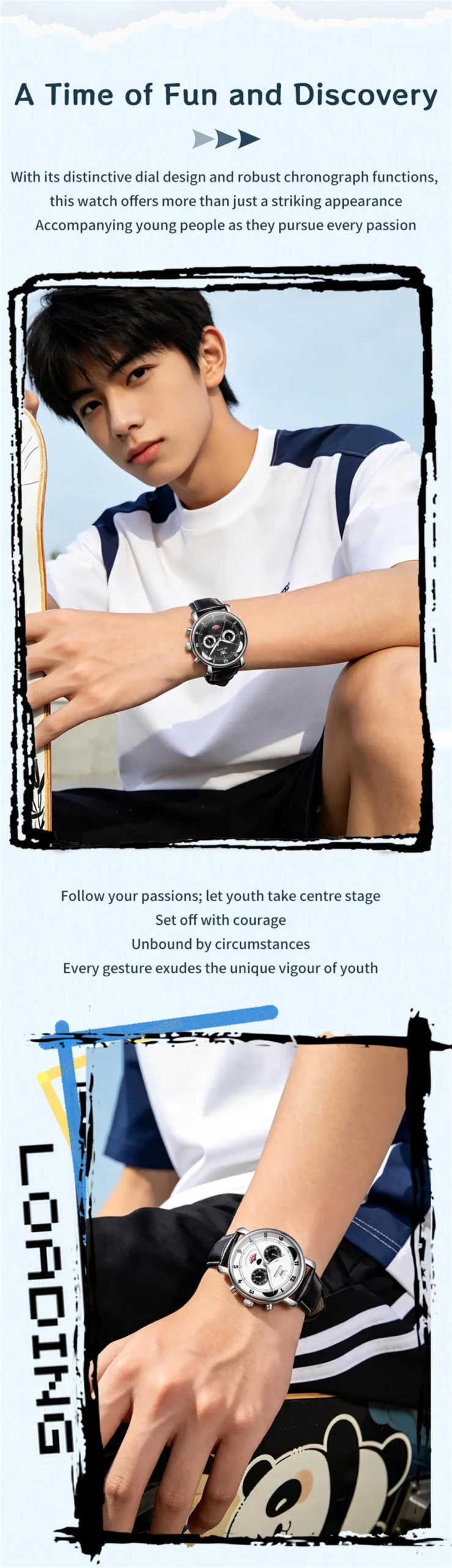 OLEVS 3753 Fashion Sports Students Multi Functional Chronograph Genuine Panda Leather Calendar Man Quartz Watch 3