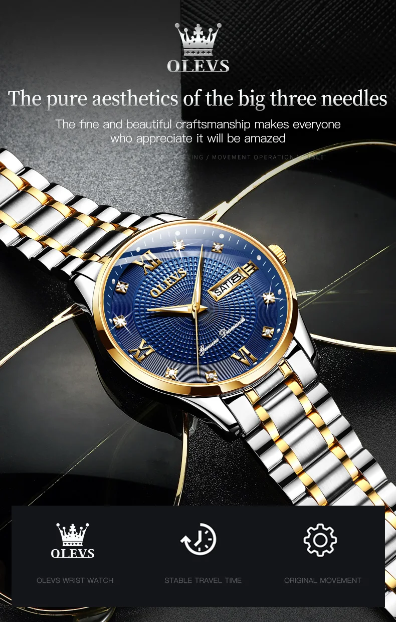 OLEVS 6603 Waterproof Luxury Watch Stainless Steel Classic Relojes Gold Watch for Man Mechanical Wrist Watch 3