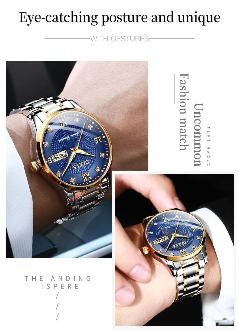 OLEVS 6603 Waterproof Luxury Watch Stainless Steel Classic Relojes Gold Watch for Man Mechanical Wrist Watch 4
