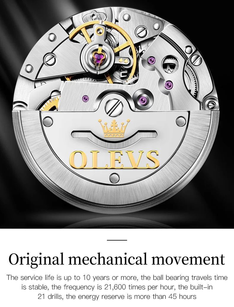 OLEVS 6603 Waterproof Luxury Watch Stainless Steel Classic Relojes Gold Watch for Man Mechanical Wrist Watch 8