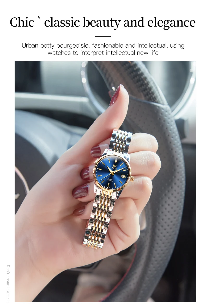 OLEVS 6635 Luxury Stainless Steel Classic Fashion Luxury Calendar Mechanical Watch for Women's Automatic Watch 10