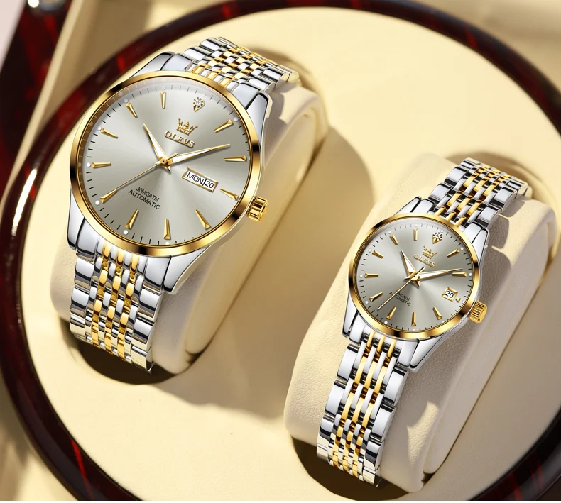 OLEVS 6635 Luxury Stainless Steel Classic Fashion Luxury Calendar Mechanical Watch for Women's Automatic Watch 12