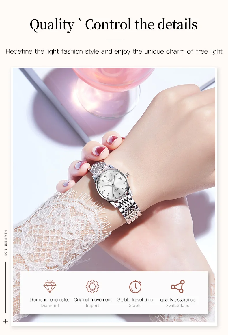 OLEVS 6635 Luxury Stainless Steel Classic Fashion Luxury Calendar Mechanical Watch for Women's Automatic Watch 3