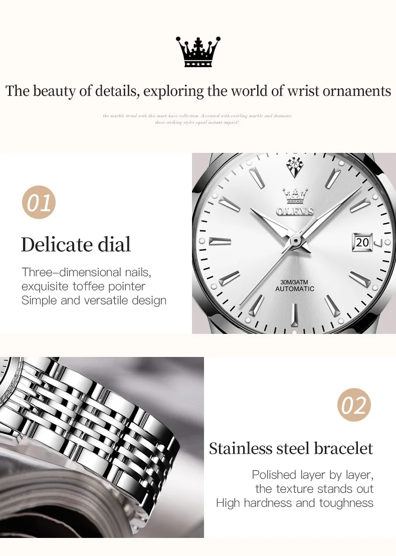 OLEVS 6635 Luxury Stainless Steel Classic Fashion Luxury Calendar Mechanical Watch for Women's Automatic Watch 8