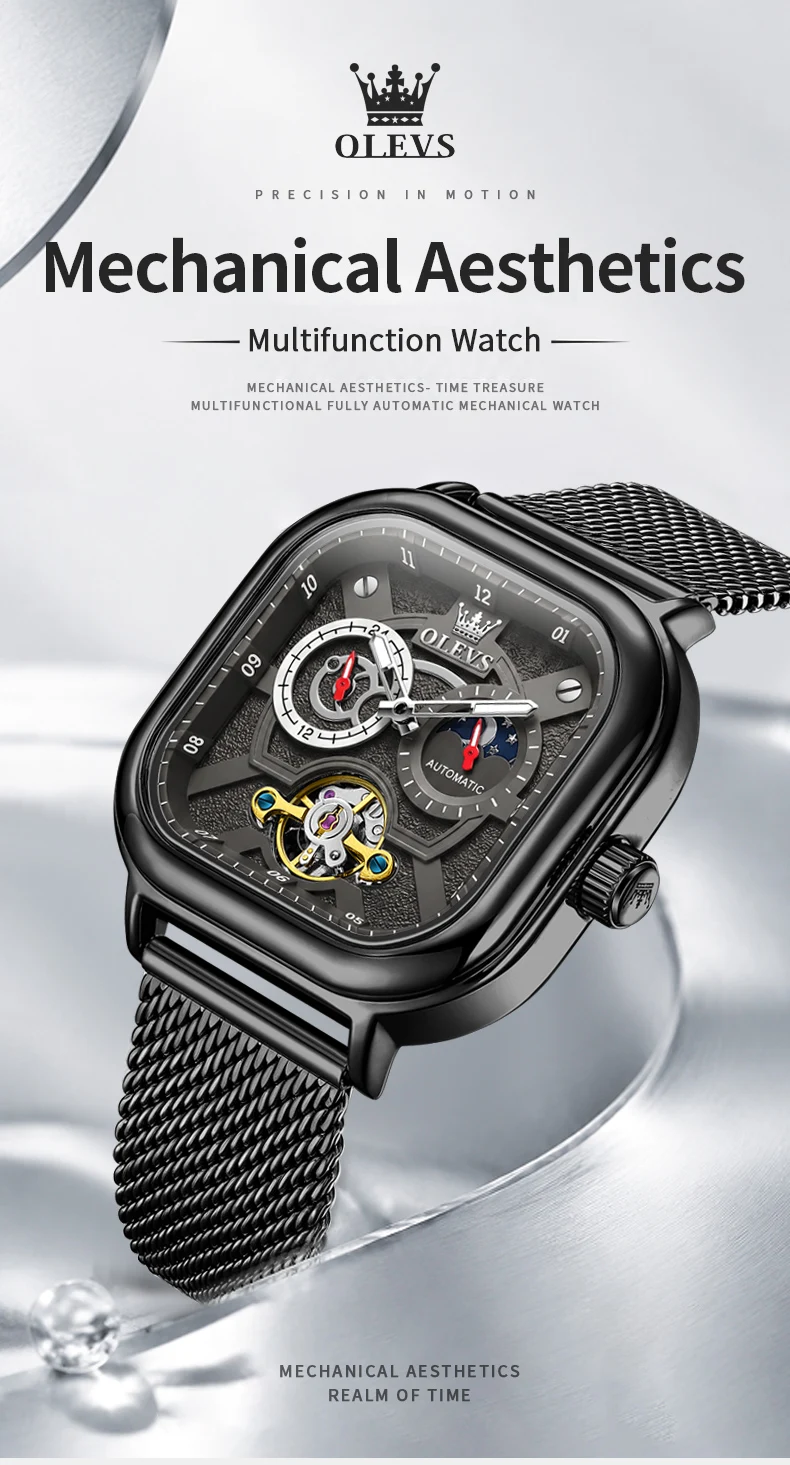 OLEVS 6782 Luxury Designer Brand Hollow Skeleton Watches Moon Phase Watch Automatic Mechanical Watch for Man 1