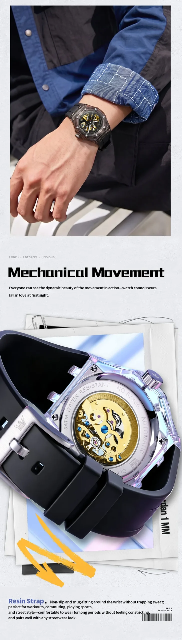 OLEVS 6788 Luxury Sports Brand Best-selling Styles Hollow Stainless Steel Automatic Mechanical Calendar Waterproof Man Watch 4
