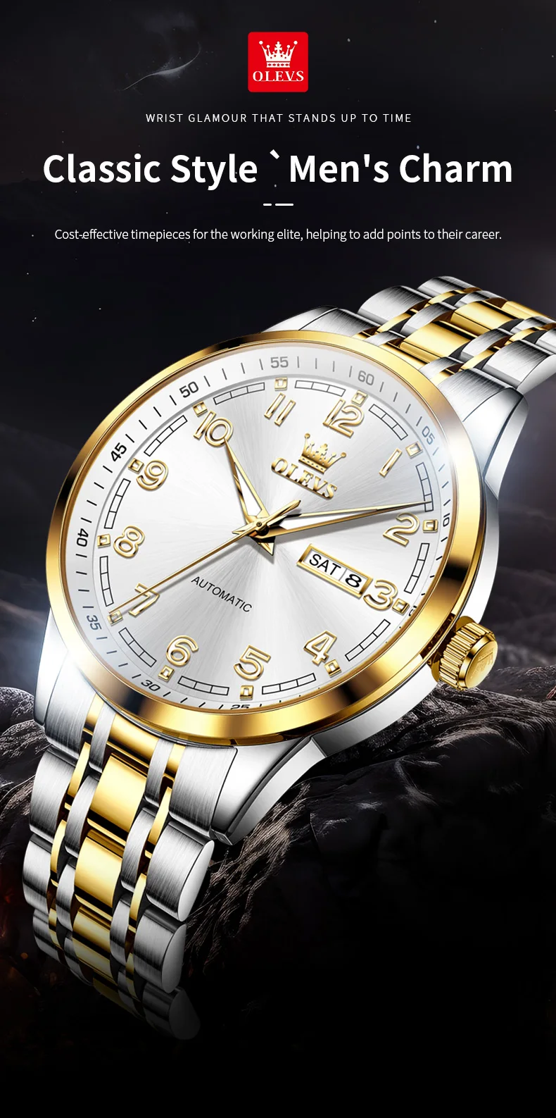 Olevs 7077 Watches Man Watch Men Luxury Brand Classic Numbers Digital Dial Automatic Mechanical Man Watch 1