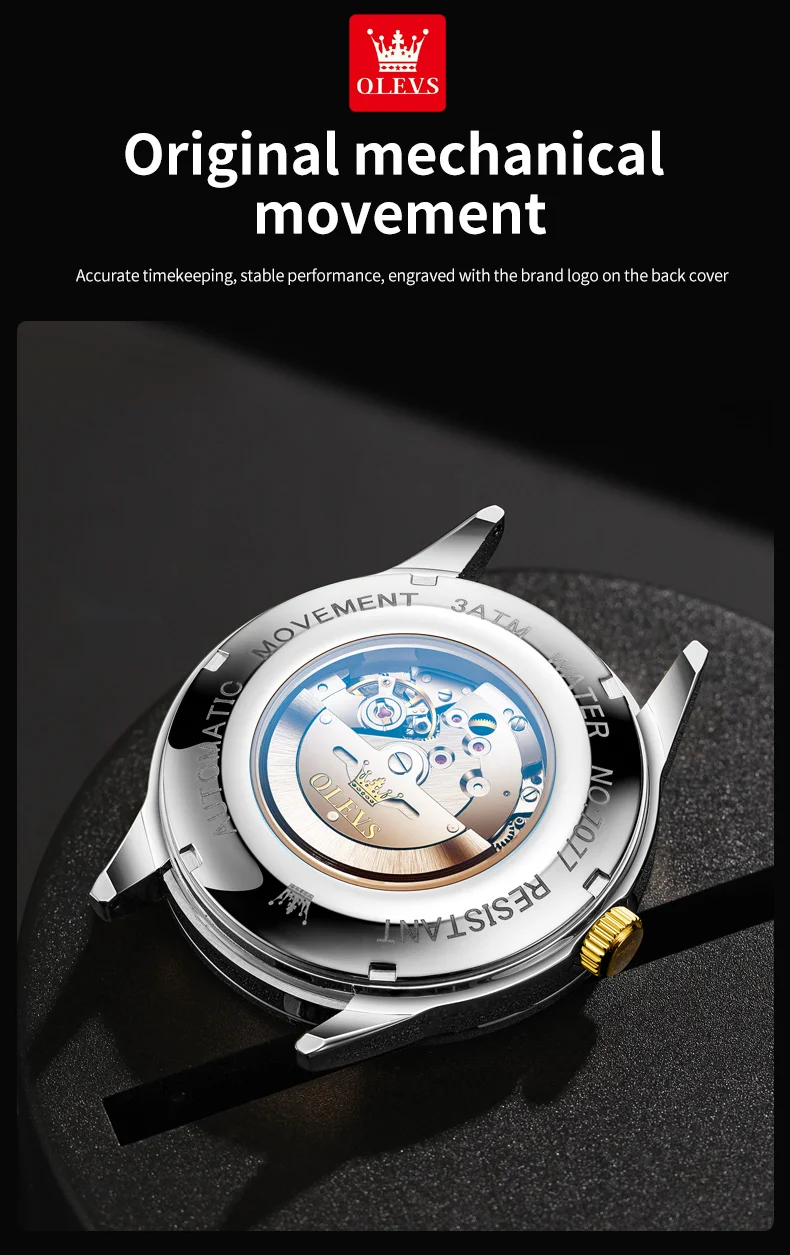 Olevs 7077 Watches Man Watch Men Luxury Brand Classic Numbers Digital Dial Automatic Mechanical Man Watch 10