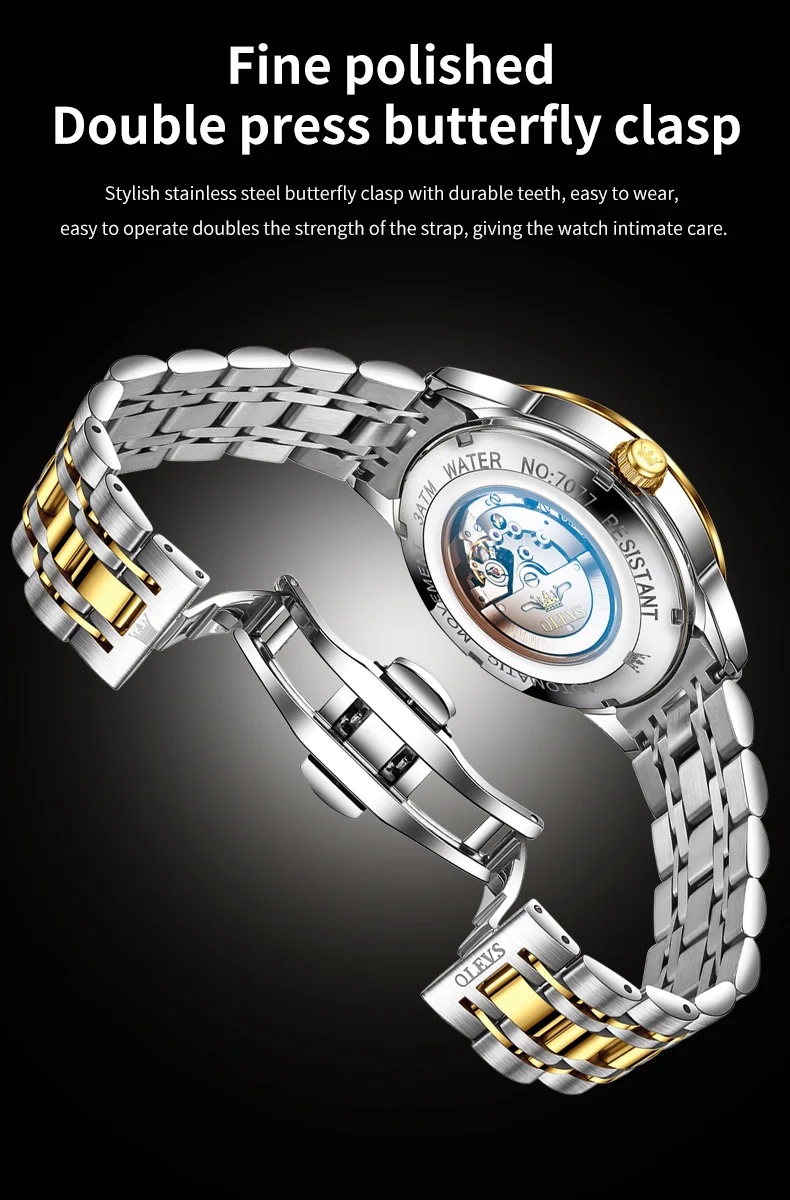 Olevs 7077 Watches Man Watch Men Luxury Brand Classic Numbers Digital Dial Automatic Mechanical Man Watch 11