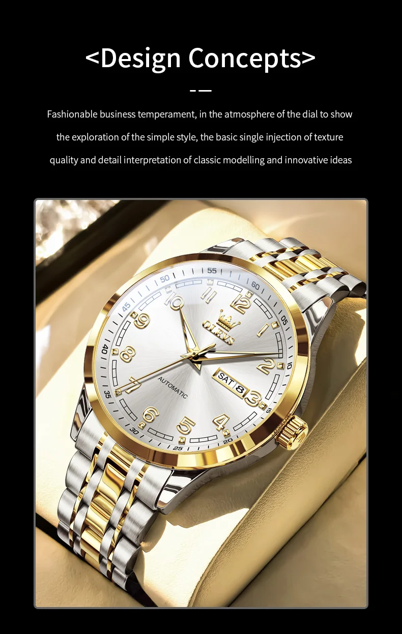 Olevs 7077 Watches Man Watch Men Luxury Brand Classic Numbers Digital Dial Automatic Mechanical Man Watch 2