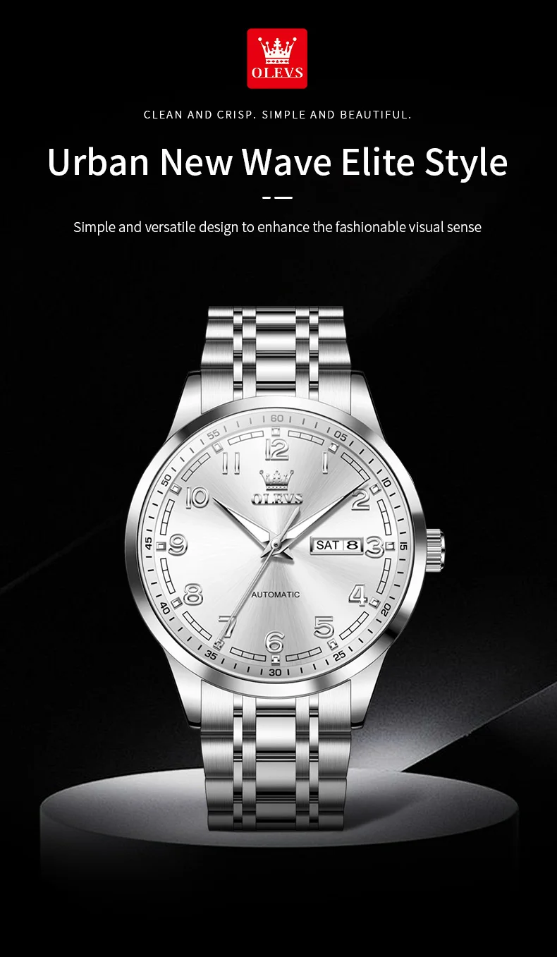 Olevs 7077 Watches Man Watch Men Luxury Brand Classic Numbers Digital Dial Automatic Mechanical Man Watch 5