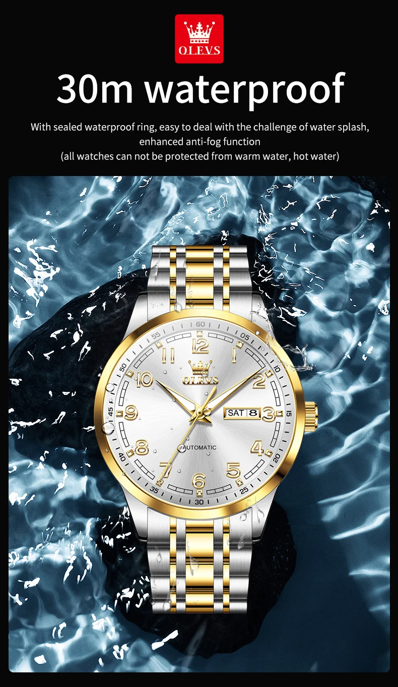Olevs 7077 Watches Man Watch Men Luxury Brand Classic Numbers Digital Dial Automatic Mechanical Man Watch 9